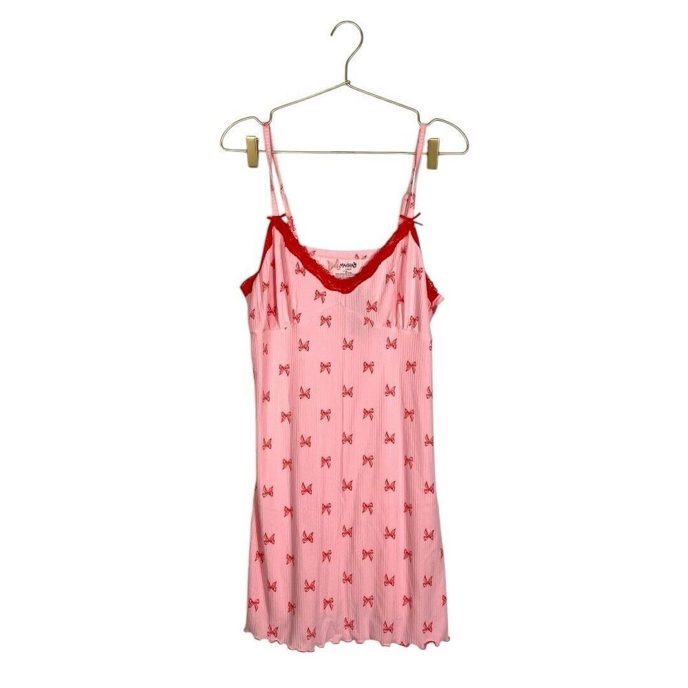 Mad Rag Women’s Size L Red Bow Pink Nightgown Tank Pjs Cottage‎ Core Barbie 247